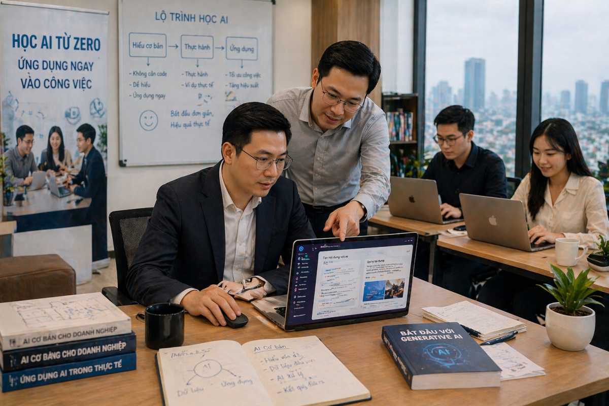 Học AI cho CEO từ con số 0 với lộ trình rõ ràng, dễ áp dụng. Khóa học Generative AI thực chiến tại Đào tạo trí tuệ nhân tạo dành cho doanh nghiệp.