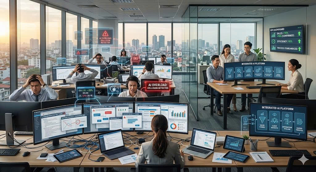 Dùng AI nhiều nhưng không hiệu quả? Khám phá sai lầm phổ biến và cách triển khai AI thực chiến giúp doanh nghiệp tăng năng suất thực sự.