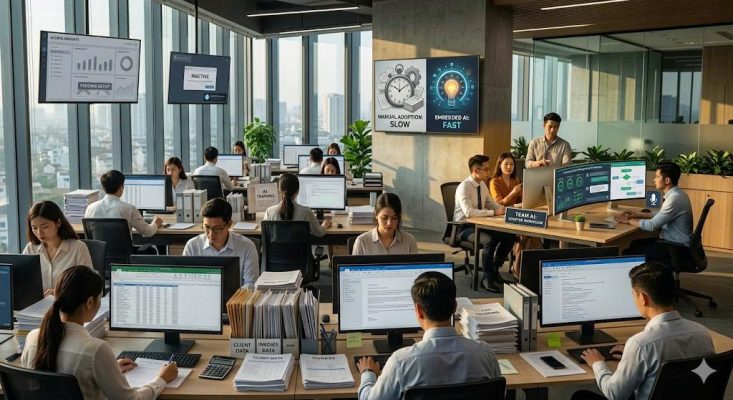 Nhân sự không sử dụng AI dù doanh nghiệp đã triển khai? Tìm hiểu nguyên nhân và cách đào tạo AI thực chiến giúp áp dụng vào công việc.