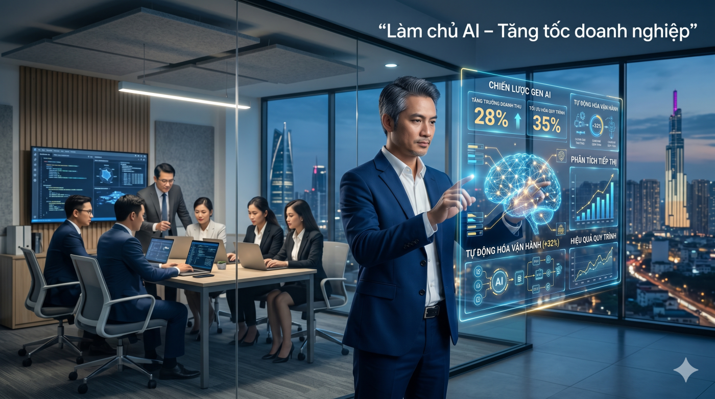 Khám phá khóa học Generative AI thực chiến dành cho CEO, giám đốc và doanh nghiệp. Giải pháp đào tạo giúp làm chủ AI, tối ưu vận hành và tăng trưởng bền vững.