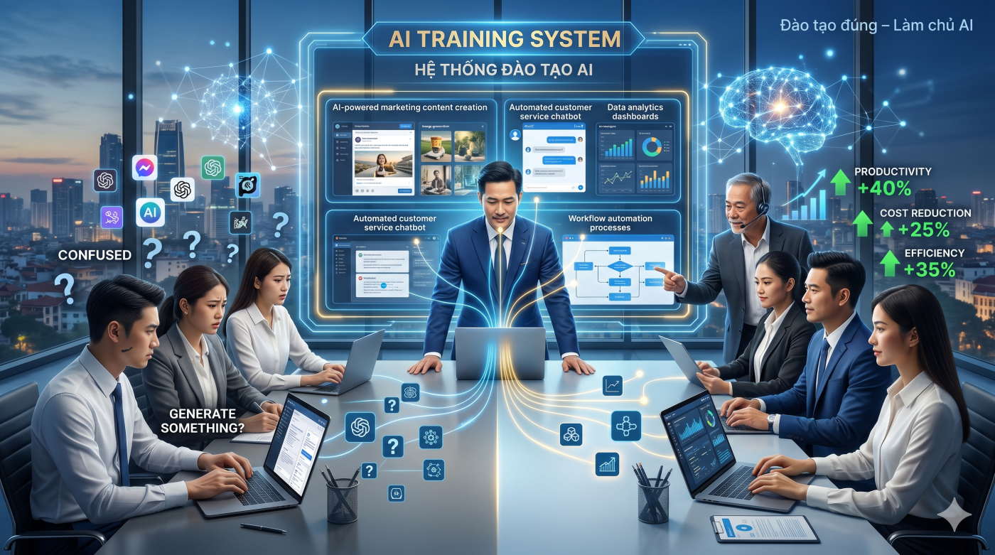 Đào tạo AI cho doanh nghiệp giúp CEO và đội ngũ làm chủ Generative AI, tối ưu vận hành và tăng trưởng bền vững. Khám phá giải pháp đào tạo hiệu quả.