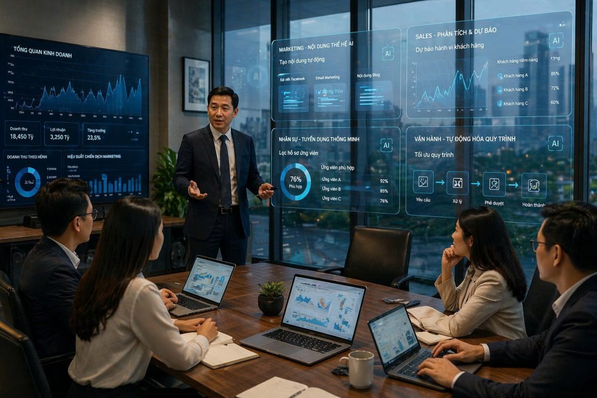 Học Generative AI cho doanh nghiệp giúp CEO ứng dụng AI vào marketing, vận hành và quản trị. Khóa học thực chiến tại Đào tạo trí tuệ nhân tạo dành cho lãnh đạo.