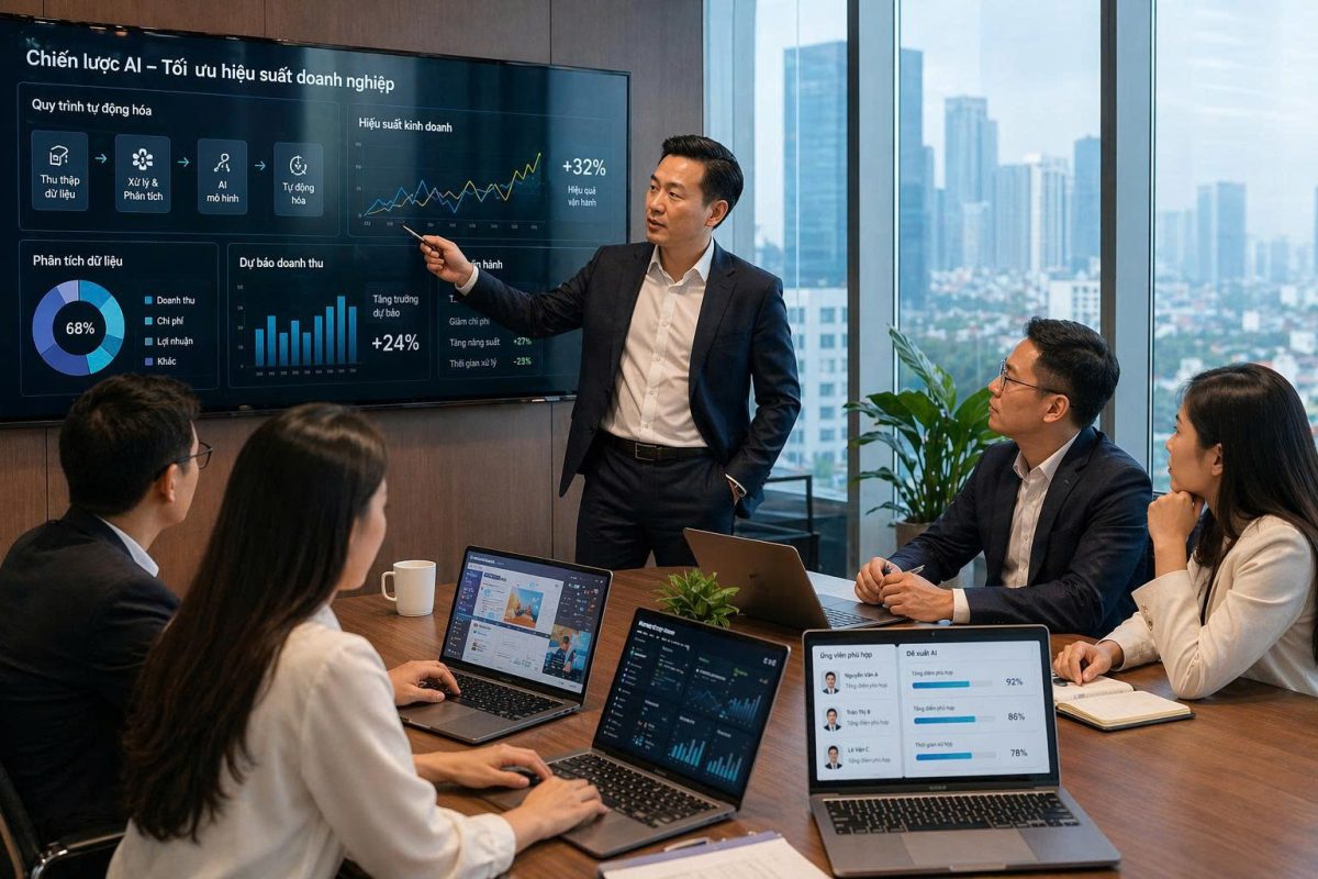 Khóa học AI cho Giám đốc giúp hiểu và ứng dụng Generative AI vào quản trị, marketing, vận hành. Chương trình thực chiến tại Đào tạo trí tuệ nhân tạo.