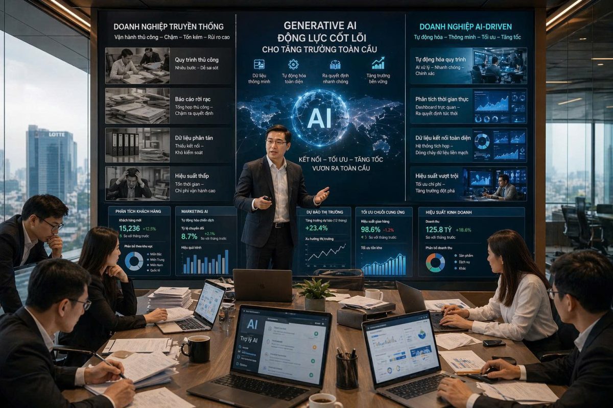 Generative AI đang định hình lại thế giới kinh doanh. Tìm hiểu cơ hội và lý do CEO cần tham gia khóa học AI thực chiến để dẫn đầu.