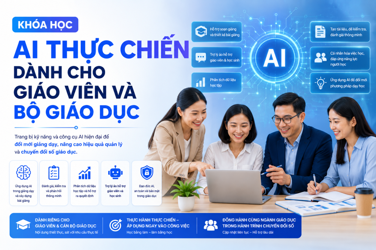 AI cho giáo viên, ứng dụng AI trong giáo dục, đào tạo Chat GPT, chuyển đổi số giáo dục, khóa học AI thực chiến