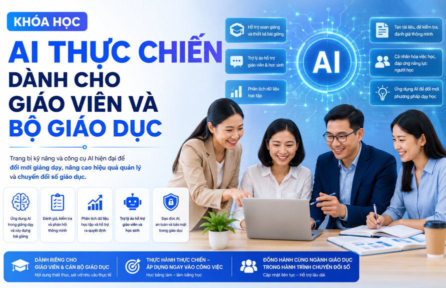 AI cho giáo viên, ứng dụng AI trong giáo dục, đào tạo Chat GPT, chuyển đổi số giáo dục, khóa học AI thực chiến