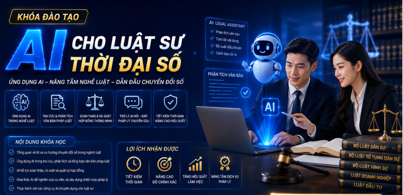 Trong bối cảnh chuyển đổi số diễn ra mạnh mẽ, khóa đào tạo AI cho luật sư thời đại số đang trở thành giải pháp quan trọng giúp đội ngũ luật sư nâng cao hiệu quả làm việc, tối ưu xử lý hồ sơ và tăng tốc tra cứu thông tin pháp lý. Việc ứng dụng AI trong lĩnh vực pháp luật không chỉ giúp tiết kiệm thời gian mà còn hỗ trợ phân tích dữ liệu, tổng hợp tài liệu và quản lý công việc hiệu quả hơn.