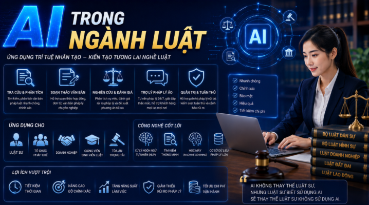 Trong thời đại chuyển đổi số, AI trong ngành luật đang trở thành xu hướng quan trọng giúp các tổ chức pháp lý, văn phòng luật sư và doanh nghiệp nâng cao hiệu quả xử lý công việc. Với khả năng xử lý dữ liệu nhanh chóng, phân tích tài liệu thông minh và hỗ trợ tra cứu chính xác, AI đang thay đổi cách ngành pháp luật vận hành theo hướng hiện đại và hiệu quả hơn.
