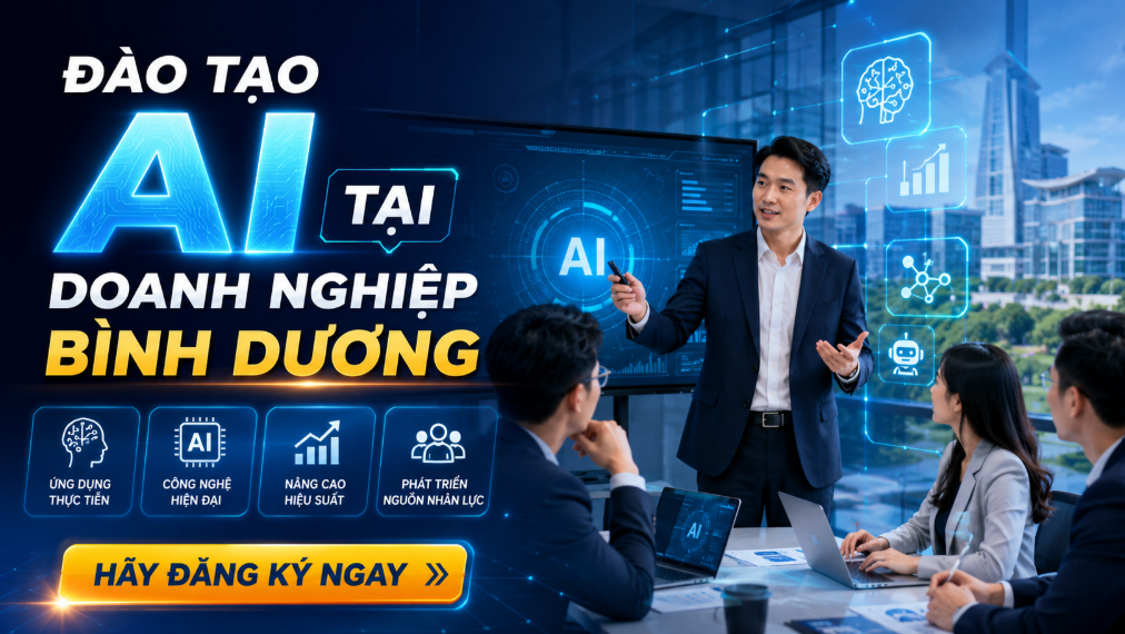 Trong bối cảnh chuyển đổi số diễn ra mạnh mẽ, đào tạo AI tại doanh nghiệp Bình Dương đang trở thành giải pháp quan trọng giúp các doanh nghiệp nâng cao hiệu suất làm việc, tối ưu vận hành và tăng năng lực cạnh tranh. Việc ứng dụng AI vào quản trị, marketing, bán hàng, chăm sóc khách hàng và xử lý dữ liệu đang giúp doanh nghiệp tiết kiệm thời gian, giảm chi phí và nâng cao hiệu quả hoạt động.