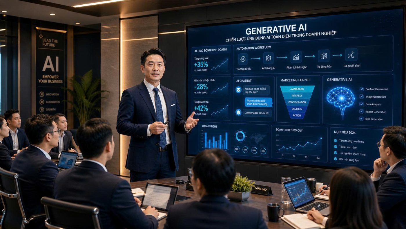 Khóa học Generative AI cho lãnh đạo đang trở thành lựa chọn chiến lược của nhiều doanh nghiệp. Khám phá vì sao CEO và giám đốc cần trang bị tư duy AI để dẫn dắt tăng trưởng trong thời đại số.