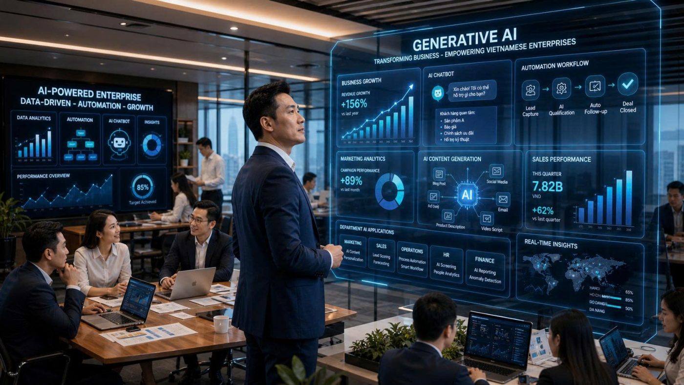 Generative AI đang được nhiều doanh nghiệp Việt ứng dụng để tăng năng suất, tối ưu vận hành và thúc đẩy tăng trưởng. Khám phá cách doanh nghiệp tận dụng AI để tạo lợi thế cạnh tranh trong kỷ nguyên số.