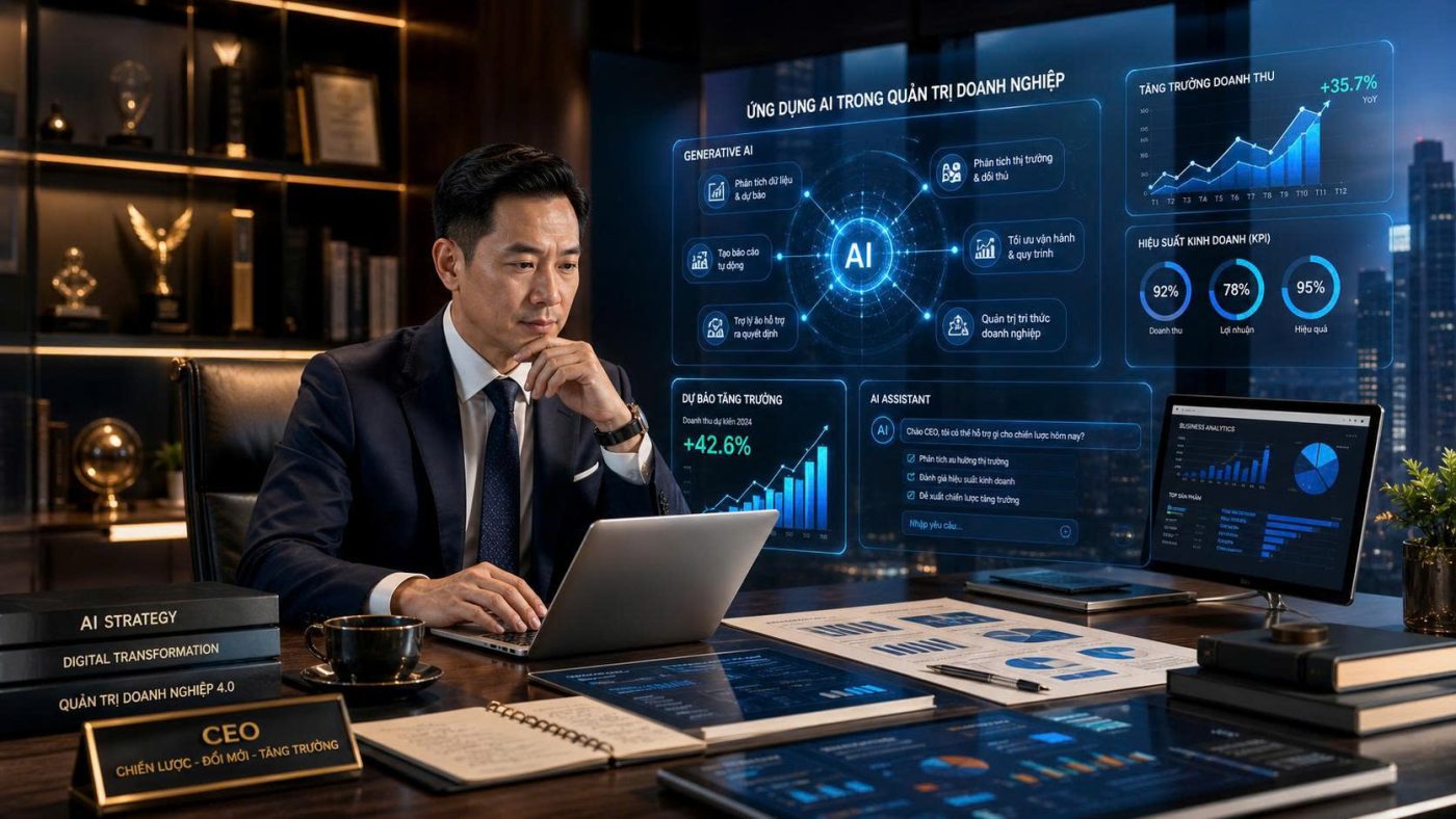 Học AI cho giám đốc đang trở thành yêu cầu bắt buộc của lãnh đạo doanh nghiệp hiện đại. Tìm hiểu vì sao AI là kỹ năng chiến lược giúp nhà quản lý dẫn dắt doanh nghiệp tăng trưởng bền vững.