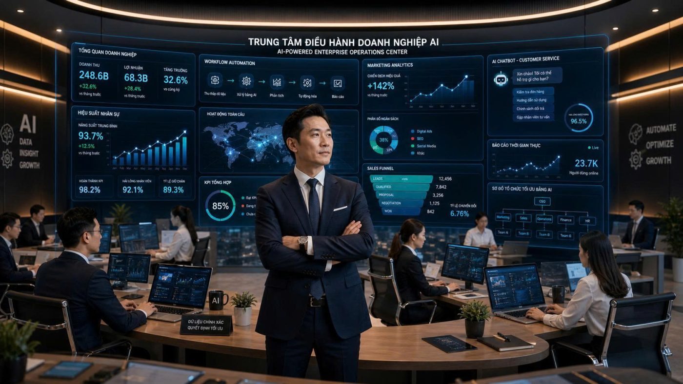 Generative AI đang tái định hình cách doanh nghiệp vận hành từ marketing, bán hàng đến quản trị nội bộ. Tìm hiểu cách AI giúp doanh nghiệp tăng hiệu suất và tạo lợi thế cạnh tranh bền vững.