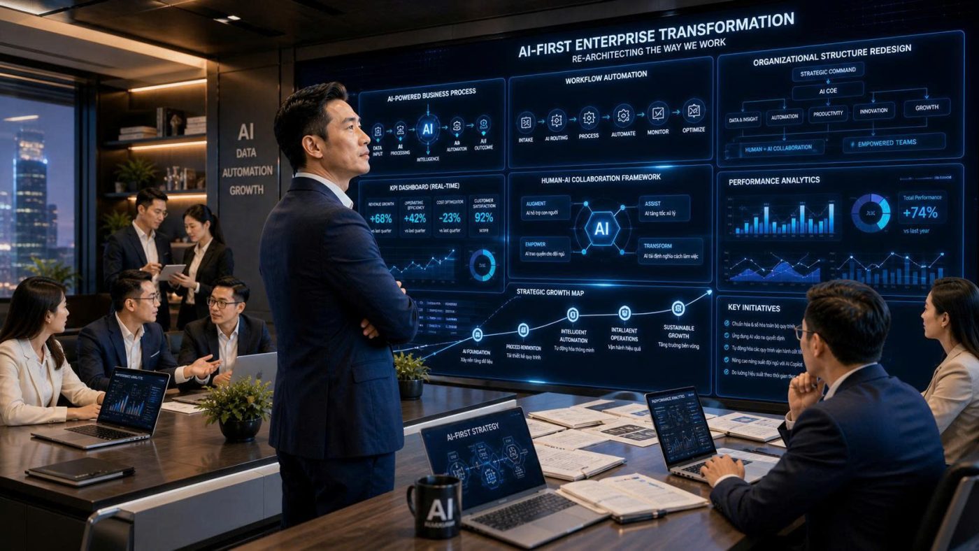 AI trong doanh nghiệp không chỉ là công cụ hỗ trợ mà đang trở thành tư duy vận hành mới. Khám phá cách doanh nghiệp hiện đại ứng dụng AI để thay đổi quy trình, tăng hiệu suất và nâng cao năng lực cạnh tranh.