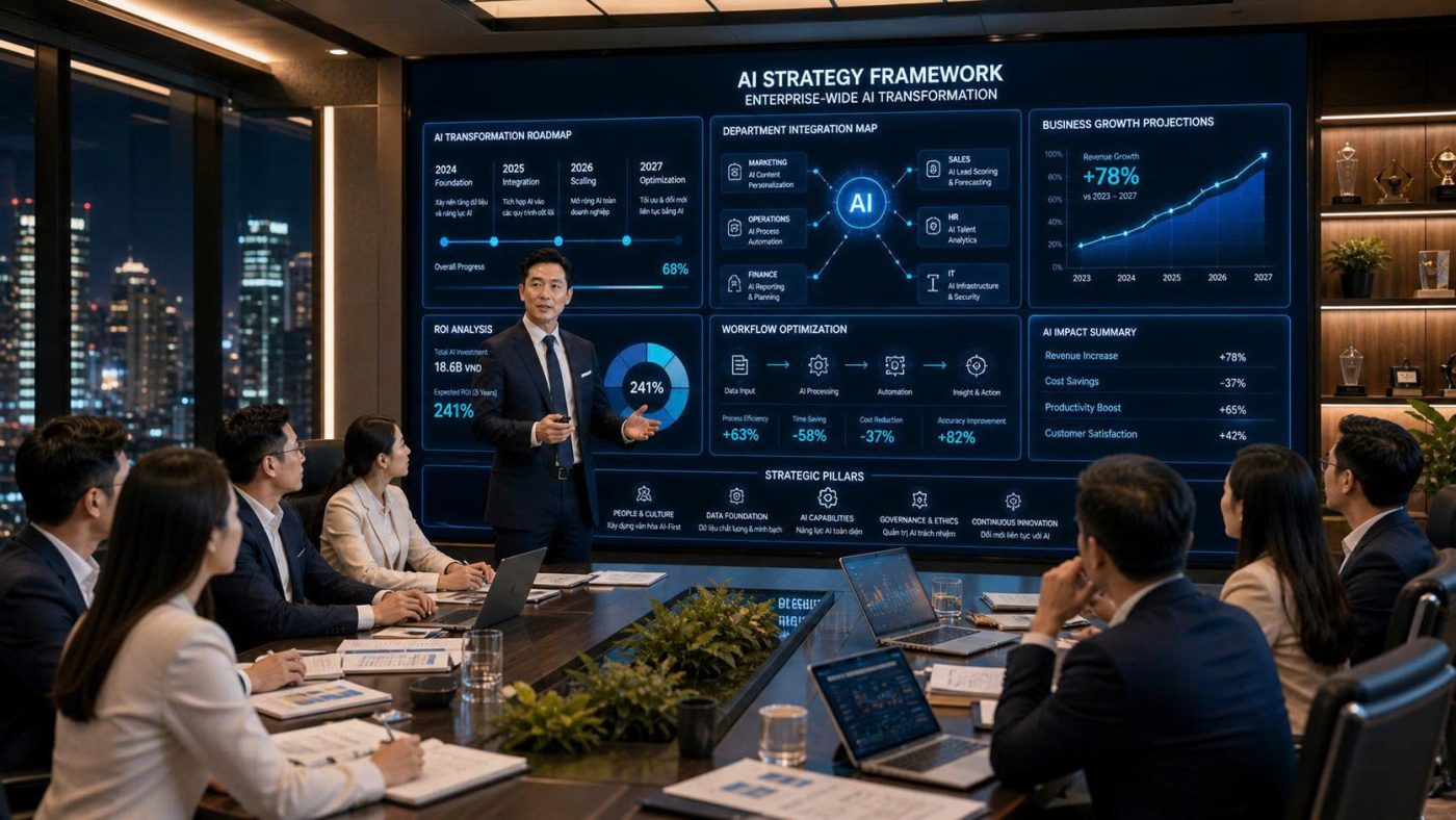 Xây dựng chiến lược AI cho doanh nghiệp không thể chỉ giao cho phòng IT. Tìm hiểu vì sao AI là bài toán quản trị và chiến lược cần sự dẫn dắt trực tiếp từ lãnh đạo doanh nghiệp.