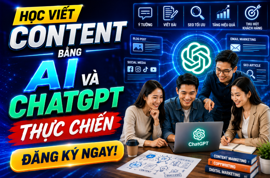 Trong thời đại số, việc sản xuất content nhanh, chất lượng và đúng nhu cầu khách hàng là yếu tố quan trọng quyết định hiệu quả marketing và bán hàng. Chính vì vậy, nhu cầu học viết content bằng AI và ChatGPT thực chiến đang ngày càng gia tăng khi cá nhân và doanh nghiệp muốn tận dụng công nghệ để nâng cao năng suất làm việc, tiết kiệm thời gian và tối ưu hiệu quả truyền thông.
