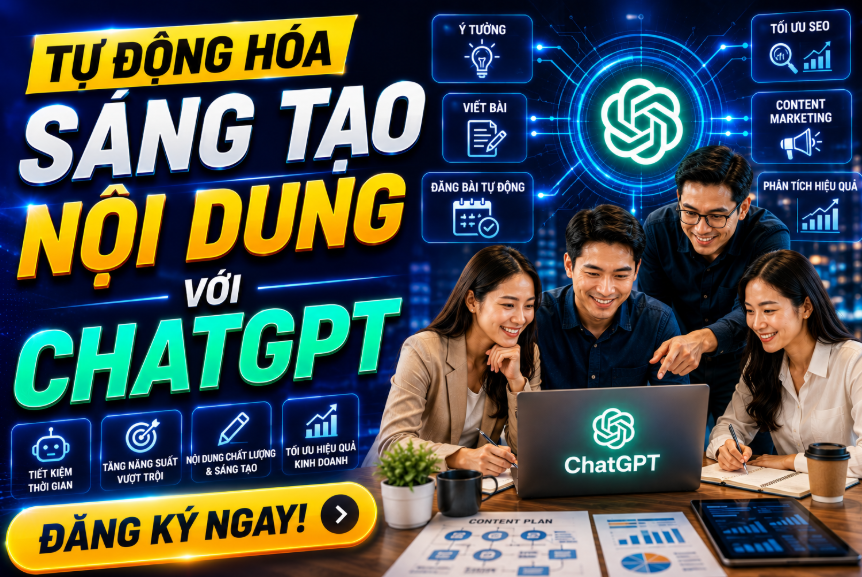 Tự động hóa sáng tạo nội dung với ChatGPT đang trở thành xu hướng được nhiều doanh nghiệp, đội ngũ marketing và nhà sáng tạo nội dung lựa chọn nhằm tăng tốc độ sản xuất nội dung, nâng cao hiệu quả truyền thông và tối ưu chi phí vận hành. Trong bối cảnh cạnh tranh ngày càng gay gắt, việc ứng dụng AI vào quy trình làm việc không còn là lựa chọn mà đang dần trở thành yêu cầu tất yếu để nâng cao năng suất và khả năng cạnh tranh. Từ việc nghiên cứu chủ đề, xây dựng dàn ý, viết bài chuẩn SEO, sáng tạo nội dung mạng xã hội cho đến xây dựng kịch bản video, ChatGPT có thể hỗ trợ tự động hóa nhiều công đoạn quan trọng. Điều này giúp cá nhân và doanh nghiệp tiết kiệm thời gian, giảm áp lực công việc và tập trung nhiều hơn vào chiến lược phát triển. I. VÌ SAO DOANH NGHIỆP CẦN TỰ ĐỘNG HÓA SÁNG TẠO NỘI DUNG? Ngày nay, doanh nghiệp cần xuất hiện thường xuyên trên các nền tảng số để duy trì khả năng tiếp cận khách hàng. Tuy nhiên, việc liên tục sản xuất nội dung chất lượng cao đòi hỏi nguồn lực lớn về nhân sự, thời gian và ngân sách. Ứng dụng ChatGPT và AI mang lại nhiều lợi ích như: Tăng tốc độ sản xuất nội dung Giảm thời gian nghiên cứu và biên tập Tiết kiệm chi phí vận hành Tăng hiệu quả marketing Duy trì lịch đăng bài đều đặn Hỗ trợ sáng tạo ý tưởng liên tục Chuẩn hóa quy trình sản xuất content AI không thay thế người làm nội dung mà đóng vai trò như một trợ lý thông minh giúp đội ngũ làm việc hiệu quả hơn. II. ĐỐI TƯỢNG THAM GIA KHÓA HỌC Khóa học phù hợp với: Chủ doanh nghiệp Giám đốc marketing Nhân viên marketing Chuyên viên content marketing Nhân viên kinh doanh Freelancer content Nhà sáng tạo nội dung Đội ngũ truyền thông doanh nghiệp Cá nhân muốn ứng dụng AI vào công việc Khóa học không yêu cầu kiến thức lập trình hay nền tảng công nghệ chuyên sâu. III. NỘI DUNG KHÓA HỌC TỰ ĐỘNG HÓA SÁNG TẠO NỘI DUNG VỚI CHATGPT 1. Tổng quan về AI và ChatGPT Hiểu cách hoạt động của ChatGPT Tổng quan hệ sinh thái AI hiện nay Xu hướng AI trong marketing và truyền thông Tư duy làm việc hiệu quả cùng AI 2. Kỹ thuật Prompt Engineering Cách đặt câu lệnh hiệu quả Công thức xây dựng Prompt chuyên nghiệp Tối ưu chất lượng đầu ra Thực hành Prompt theo từng mục tiêu nội dung 3. Tự động hóa Content Marketing Viết bài Facebook Viết nội dung quảng cáo Viết email marketing Viết nội dung bán hàng Viết nội dung chăm sóc khách hàng Viết bài truyền thông thương hiệu 4. Tự động hóa Content SEO Nghiên cứu từ khóa bằng AI Xây dựng dàn ý bài viết Viết bài chuẩn SEO bằng ChatGPT Tối ưu tiêu đề và mô tả Xây dựng cụm chủ đề nội dung 5. Tự động hóa Video Content Tạo ý tưởng video Viết kịch bản TikTok Viết kịch bản YouTube Xây dựng video quảng cáo Viết kịch bản bán hàng 6. Kết hợp ChatGPT với các công cụ AI khác AI tạo hình ảnh AI tạo video AI tạo slide AI tạo giọng đọc AI chatbot chăm sóc khách hàng 7. Xây dựng hệ thống Content AI cho doanh nghiệp Chuẩn hóa quy trình sản xuất nội dung Xây dựng thư viện Prompt Thiết lập quy trình làm việc với AI Tăng năng suất đội ngũ marketing IV. PHƯƠNG PHÁP ĐÀO TẠO Khóa học được xây dựng theo hướng thực chiến với tỷ lệ thực hành cao. Học viên sẽ được: Thực hành trực tiếp trên ChatGPT Học theo dự án thực tế Cầm tay chỉ việc từng công cụ AI Thực hành trên các tình huống doanh nghiệp Ứng dụng ngay vào công việc hiện tại Hỗ trợ sau khóa học Mục tiêu là giúp học viên có thể triển khai ngay sau khi hoàn thành chương trình đào tạo. V. LỢI ÍCH SAU KHÓA HỌC Sau khi hoàn thành khóa học, học viên có thể: Làm chủ ChatGPT trong công việc hằng ngày Tự động hóa quy trình sáng tạo nội dung Tăng tốc độ sản xuất content gấp nhiều lần Xây dựng hệ thống content marketing chuyên nghiệp Tiết kiệm thời gian và chi phí Nâng cao hiệu quả marketing và bán hàng Tăng khả năng cạnh tranh trong thời đại AI Đặc biệt, học viên sẽ sở hữu bộ Prompt thực chiến giúp tối ưu hiệu quả làm việc trong nhiều lĩnh vực khác nhau. VI. ĐĂNG KÝ KHÓA HỌC Khóa học Tự động hóa sáng tạo nội dung với ChatGPT là giải pháp dành cho cá nhân và doanh nghiệp muốn ứng dụng AI để nâng cao hiệu suất làm việc, xây dựng hệ thống nội dung chuyên nghiệp và tối ưu hoạt động marketing. Đăng ký ngay để: Làm chủ ChatGPT và các công cụ AI hiện đại Tự động hóa quy trình sáng tạo nội dung Tăng hiệu quả marketing và bán hàng Tiết kiệm chi phí vận hành Xây dựng lợi thế cạnh tranh trong thời đại AI Liên hệ để được tư vấn lộ trình đào tạo phù hợp cho cá nhân, đội ngũ marketing và doanh nghiệp.