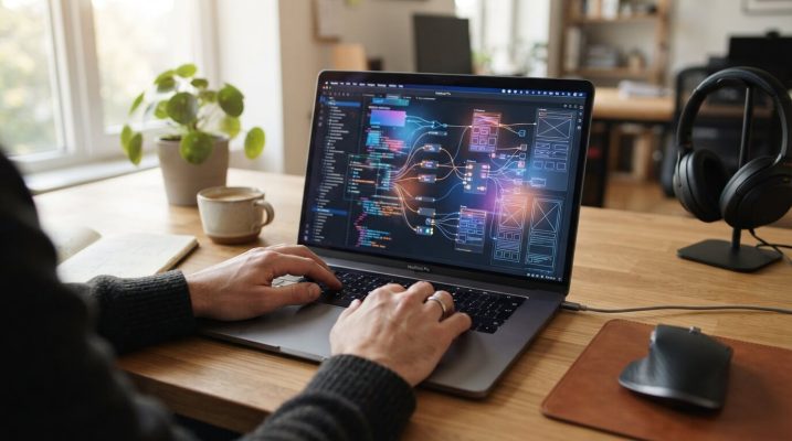 Laptop on desk with code 202607221049 1