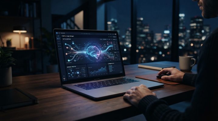 Laptop screen shows AI assistant 202607231256 1