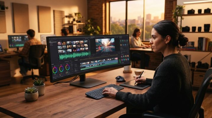 Monitor displaying AI video editing 202607231252 1