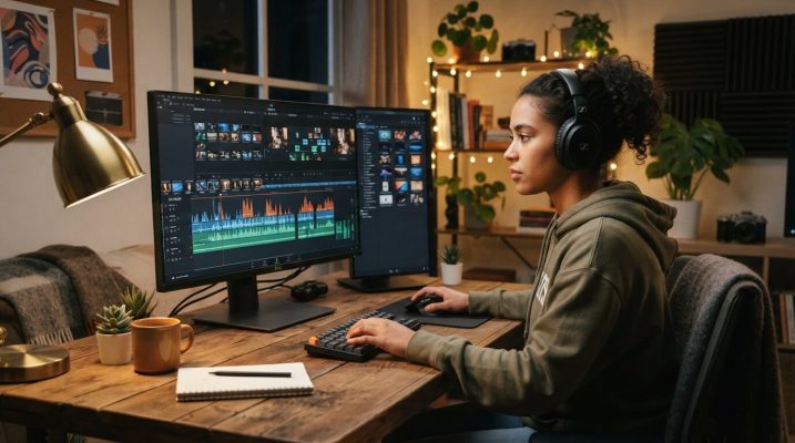 Student editing video on monitor 202607131551 1